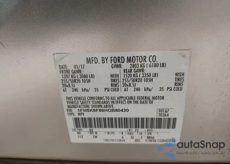 2017 Ford Explorer Limited z USA, uszkodzony, nr VIN 1FM5K8F89HGB80430